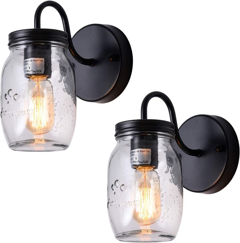 Retro Black Wall Sconces Set - Vintage Bathroom Lighting