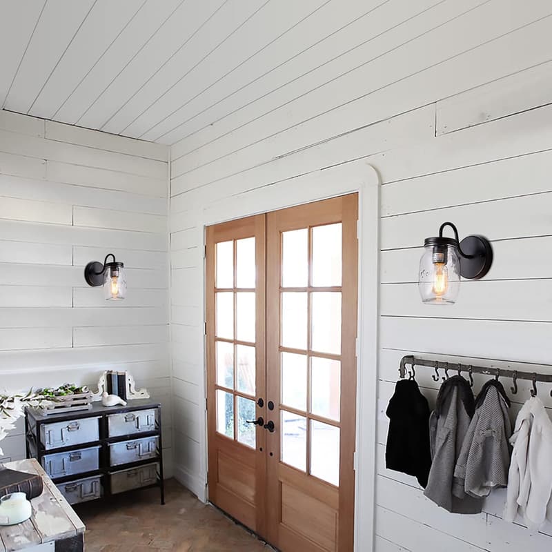 Retro Black Wall Sconces Set - Vintage Bathroom Lighting