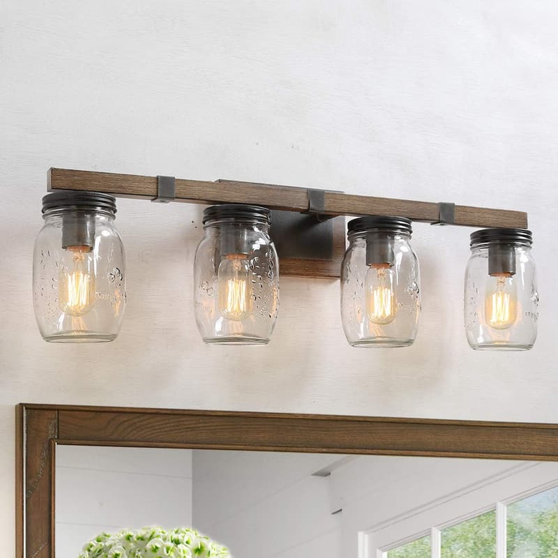 Farmhouse 4-Light Vanity Lighting with Mason Jar Glass