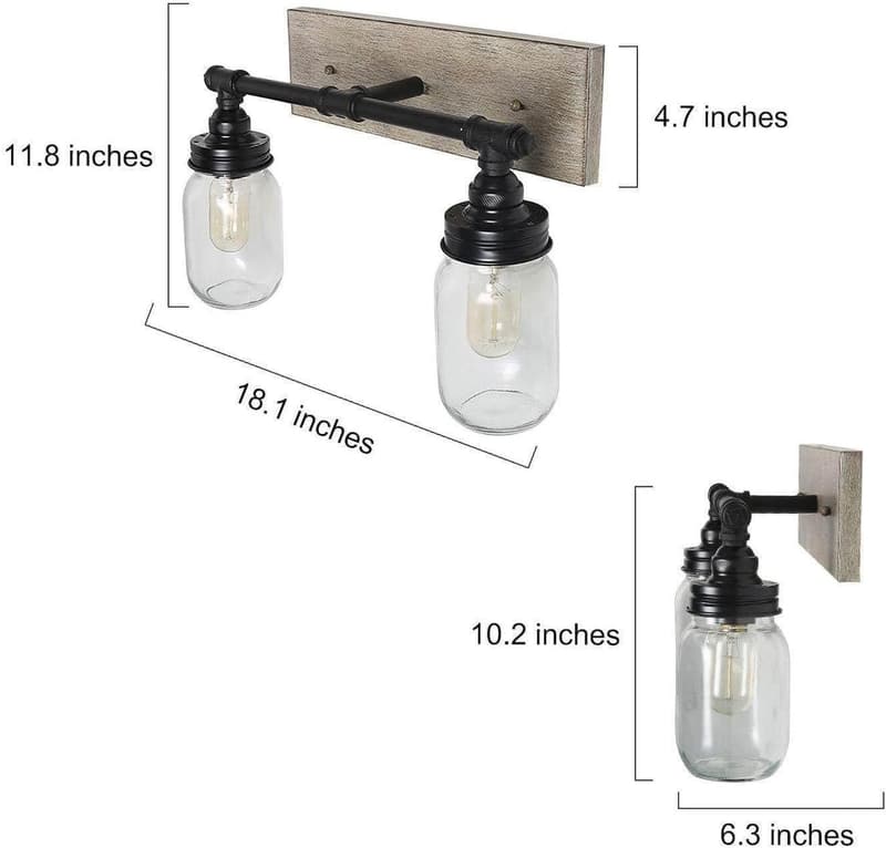 Farmhouse 2-Light Faux-Wood Vanity Light with Mason Jar Shades