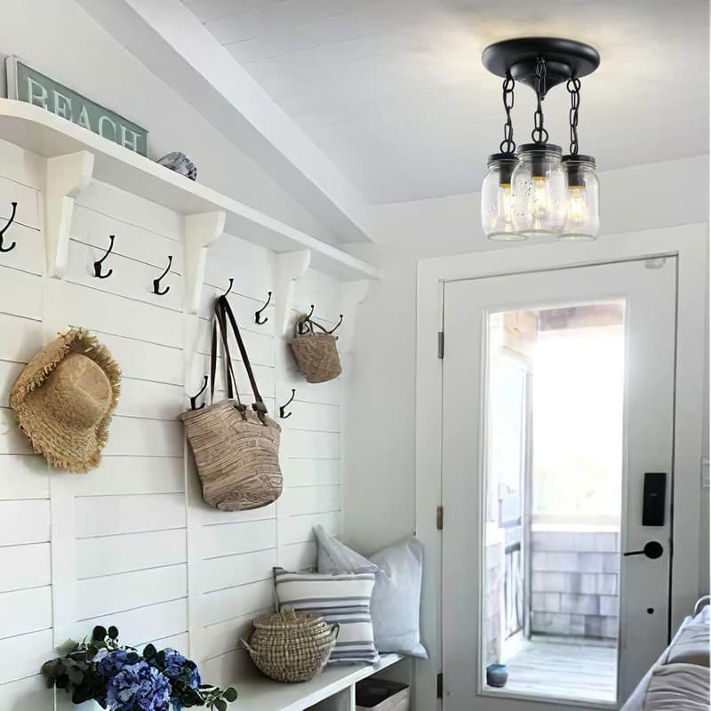 Farmhouse Flush Mount 3-Light Mason Jar Ceiling Fixture