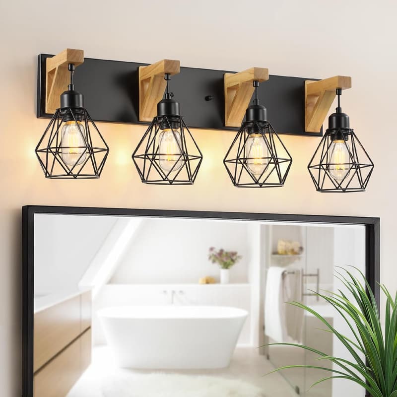Rustic 4-Light Farmhouse Bathroom Lighting Fixture