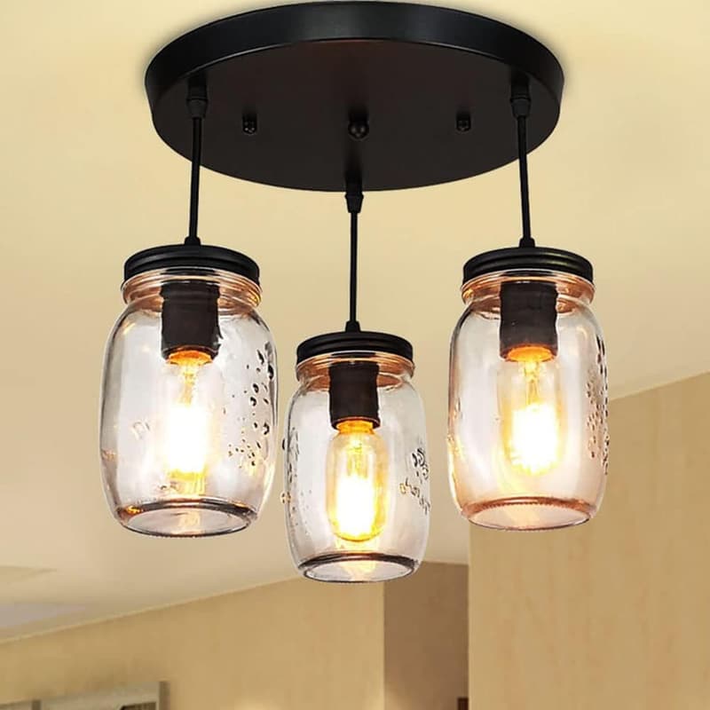 Adjustable Glass Mason Jar Pendant Light for Kitchen Island