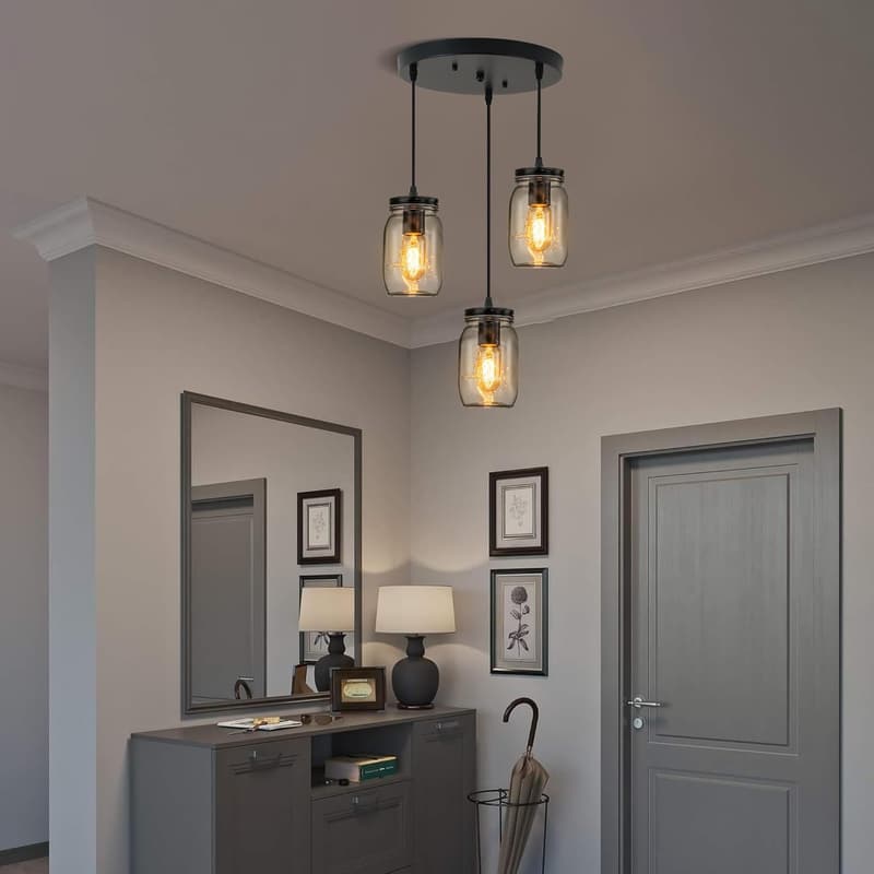 Adjustable Glass Mason Jar Pendant Light for Kitchen Island