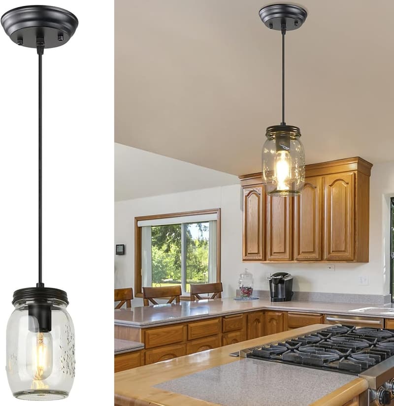 Farmhouse Black Pendant Light for Kitchen Island, Adjustable Height