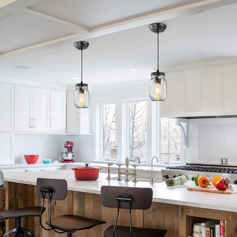Farmhouse Black Pendant Light for Kitchen Island, Adjustable Height