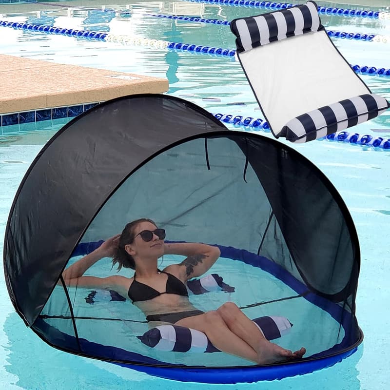 Pest Awaysis Pool Float with Bug Net & Sunblock Features