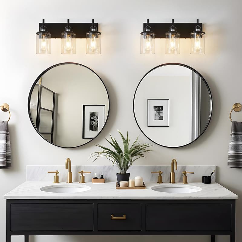 Modern Farmhouse 3-Light Black Vanity Light Fixture with Glass Shades