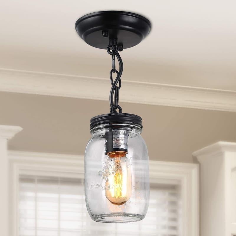 Farmhouse Mason Jar Flush Mount Light Fixture