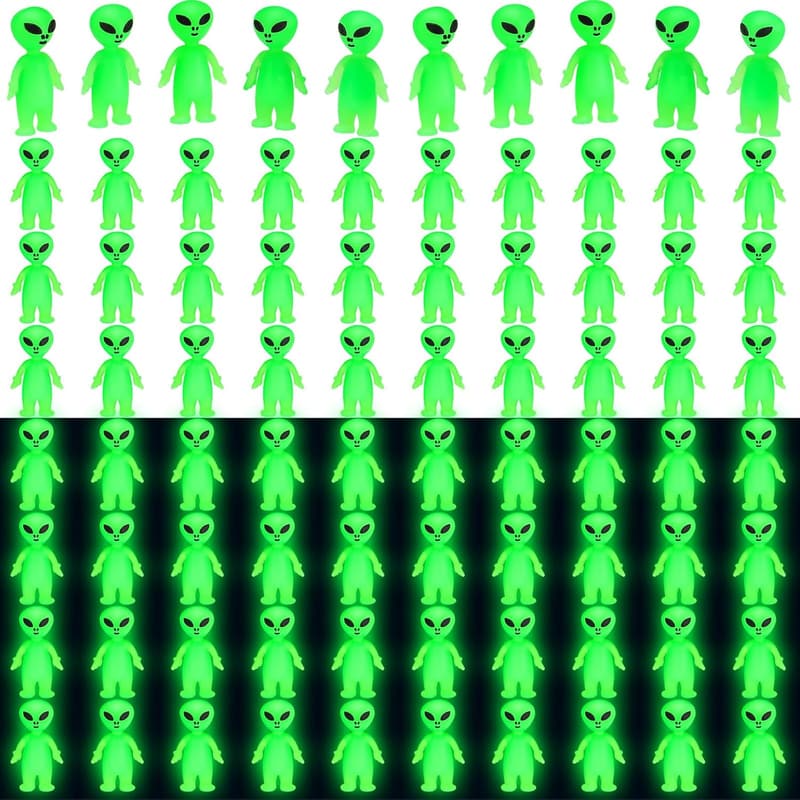 Glow-in-the-Dark Mini Alien Figures - 25 Pcs for Parties