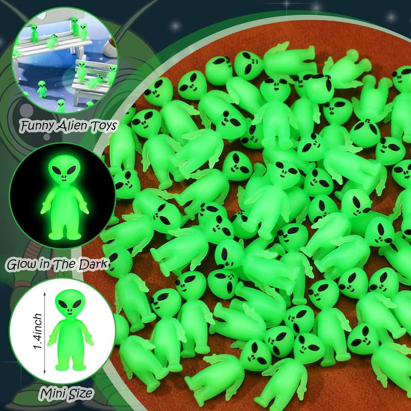 Glow-in-the-Dark Mini Alien Figures - 25 Pcs for Parties