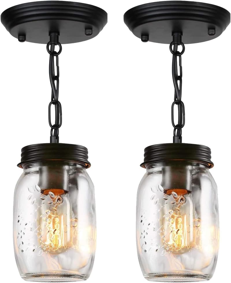 Farmhouse Pendant Lighting - 2 Pack Mason Jar Chandeliers