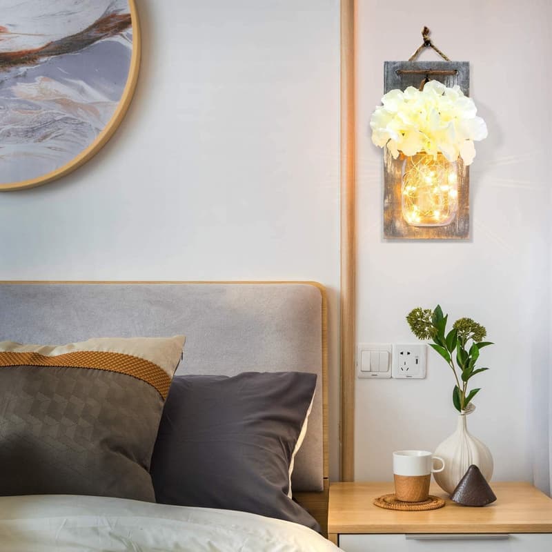 Rustic Mason Jar Wall Lights with Remote Control - Set of 2