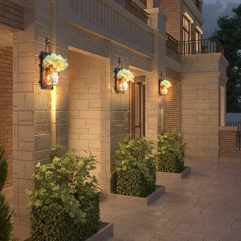 Rustic Mason Jar Wall Lights with Remote Control - Set of 2