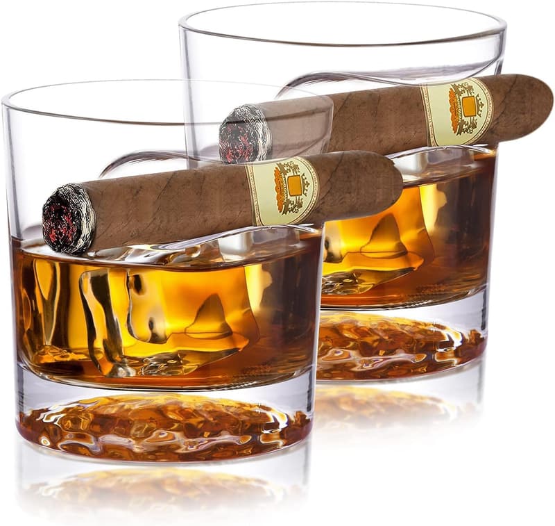 Old Fashioned Whiskey Glasses Set with Cigar Holder for Men