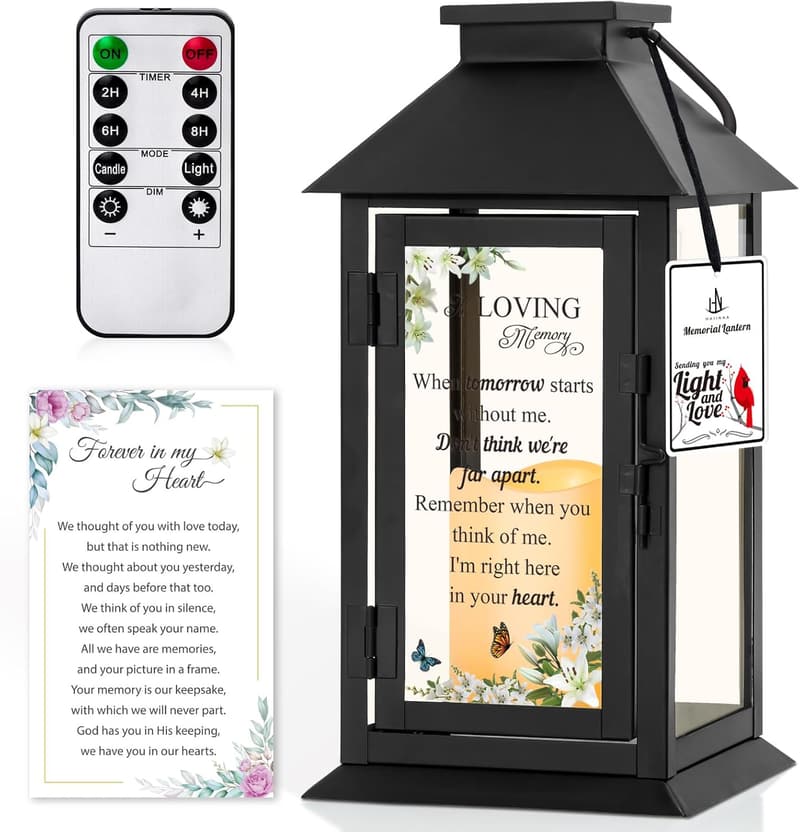 Memorial Lantern with LED Candle - Bereavement Gift