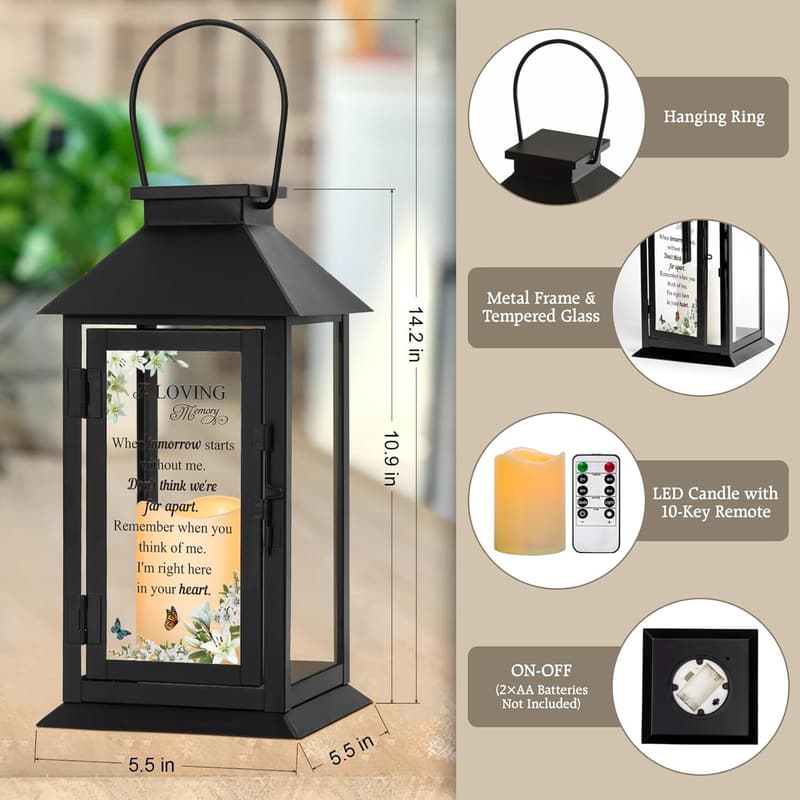 Memorial Lantern with LED Candle - Bereavement Gift
