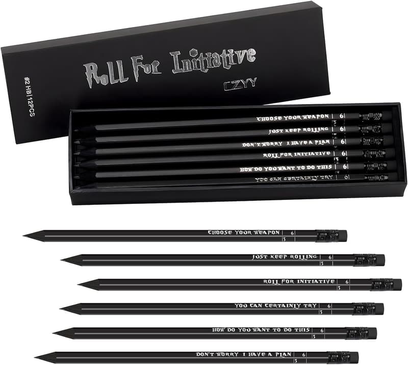 Tabletop Gaming Pencils Set of 12 with RPG Slogans