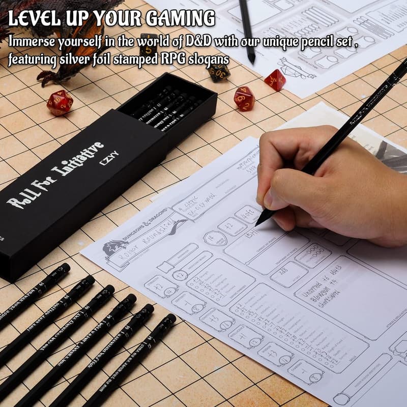 Tabletop Gaming Pencils Set of 12 with RPG Slogans