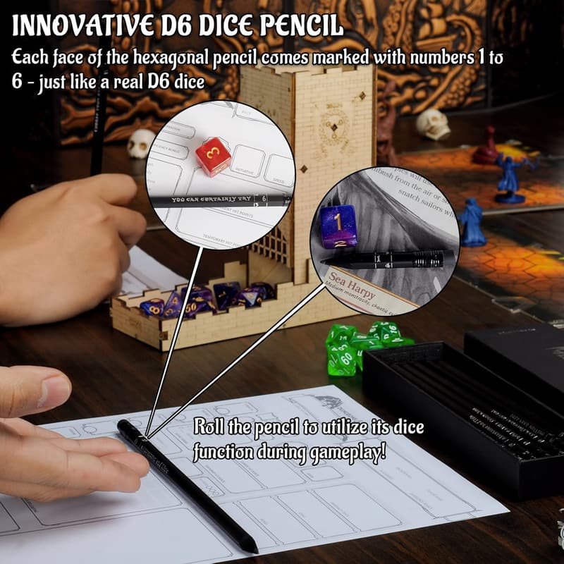 Tabletop Gaming Pencils Set of 12 with RPG Slogans