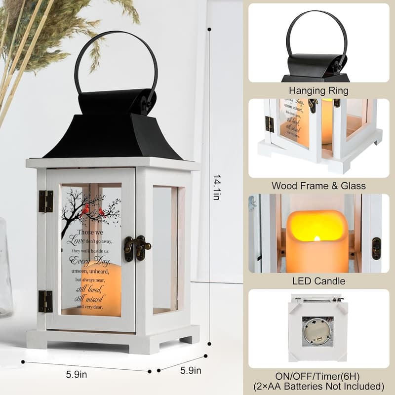 Memorial Lantern with LED Candle - Sympathy Gift for Loss