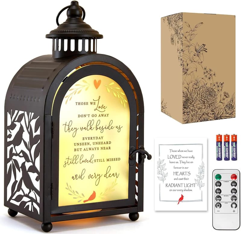 Sympathy Memorial Lantern with LED Candle & Remote Control