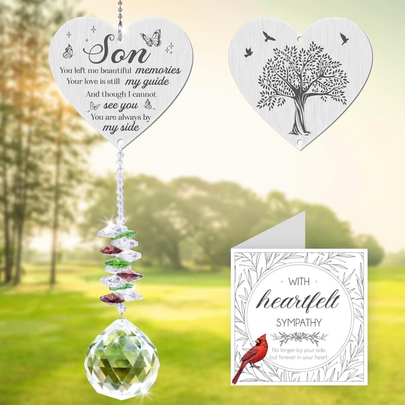 Memorial Crystal Suncatcher for Loss of Son – Window Decor Gift