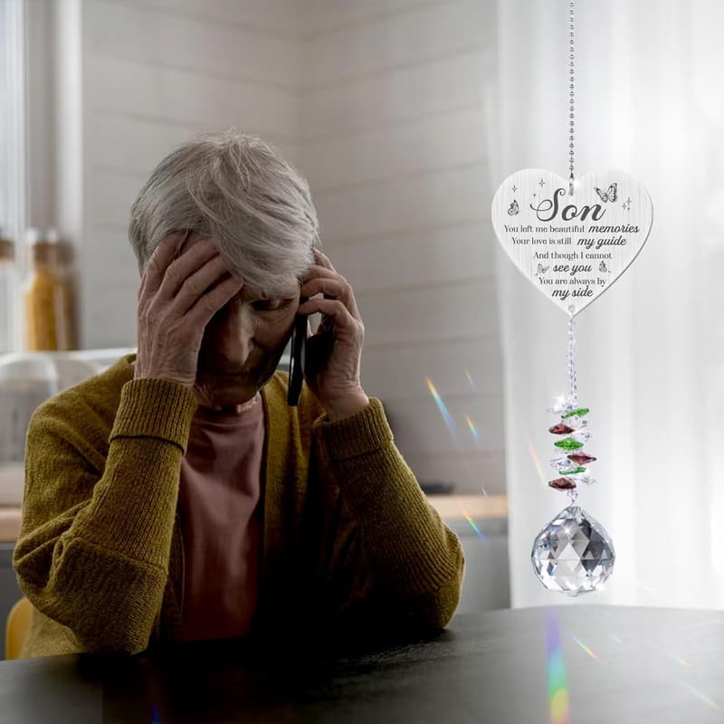 Memorial Crystal Suncatcher for Loss of Son – Window Decor Gift