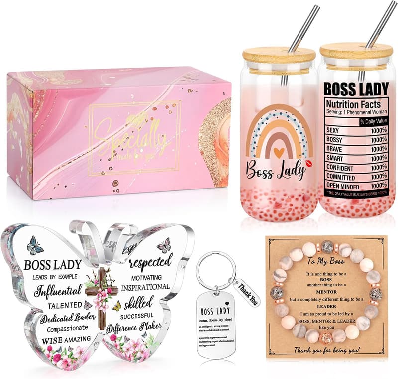 Boss Lady Inspirational Glass Cup for Women's Birthday
