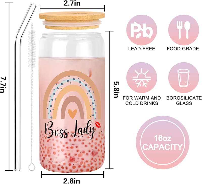 Boss Lady Inspirational Glass Cup for Women's Birthday