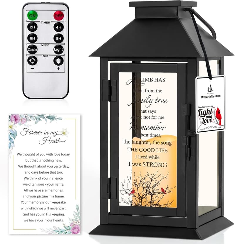 Memorial Lantern with LED Candle - Sympathy Gift for Parents