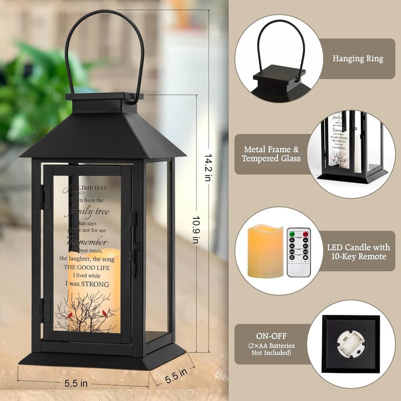 Memorial Lantern with LED Candle - Sympathy Gift for Parents