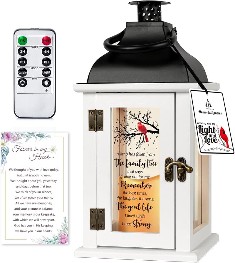 Sympathy Memorial Lantern with LED Candle and Remote