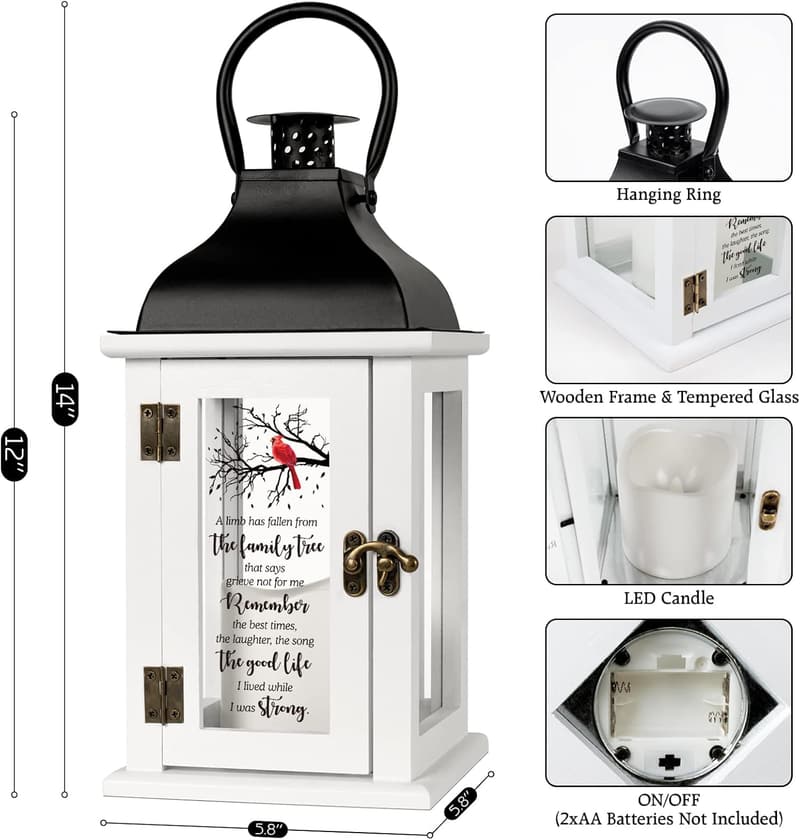 Sympathy Memorial Lantern with LED Candle and Remote