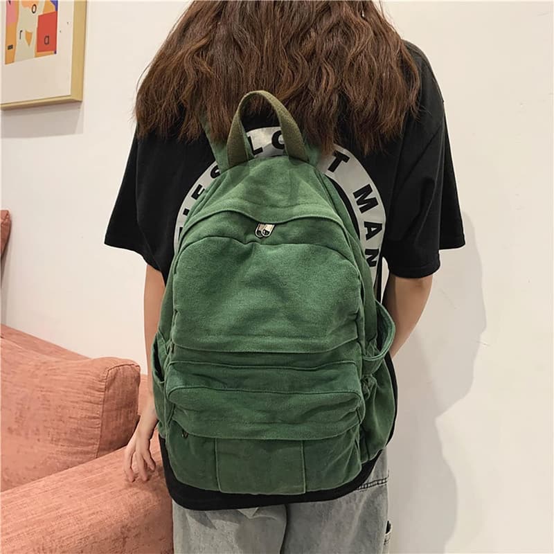 Vintage Green Canvas Laptop Backpack for Women