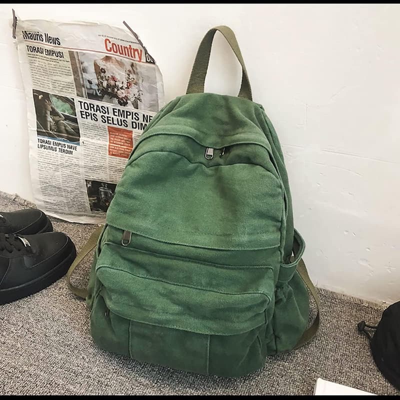 Vintage Green Canvas Laptop Backpack for Women