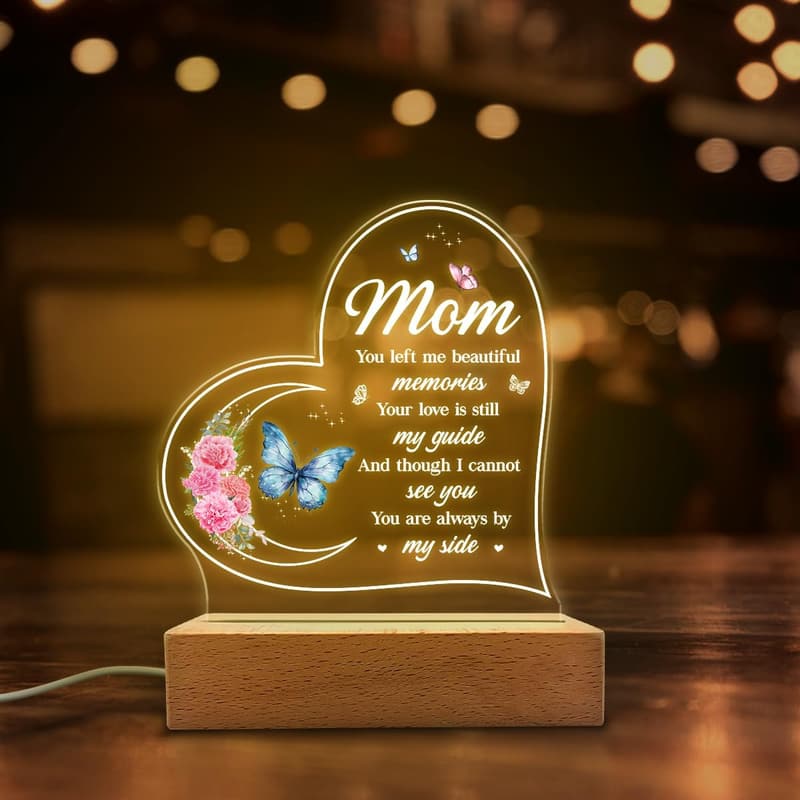 Sympathy Acrylic Night Light - Memorial Keepsake for Mom