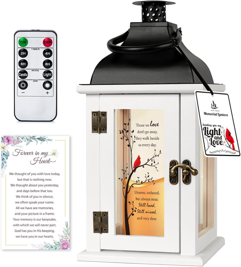 Memorial Lantern with LED Candle - Sympathy Gift for Loss of Loved One