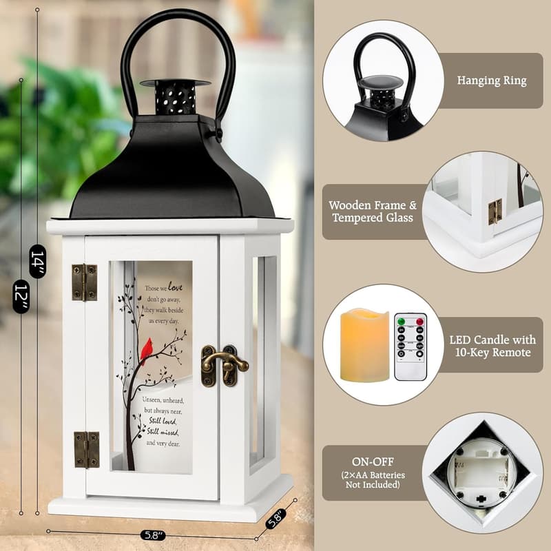 Memorial Lantern with LED Candle - Sympathy Gift for Loss of Loved One