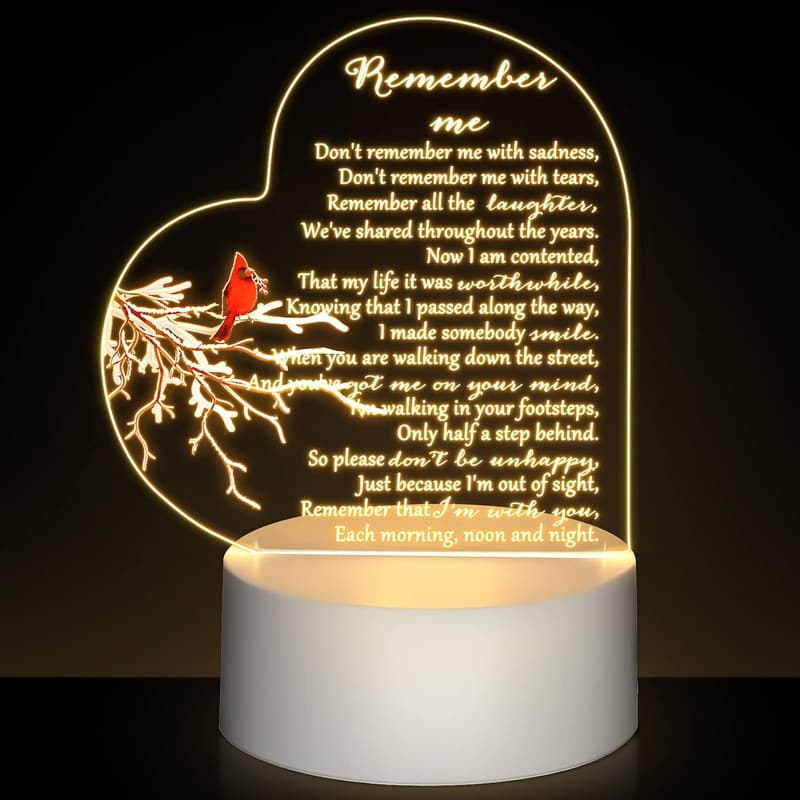 Sympathy Night Light - Clear Crystal Heart LED Remembrance Decor