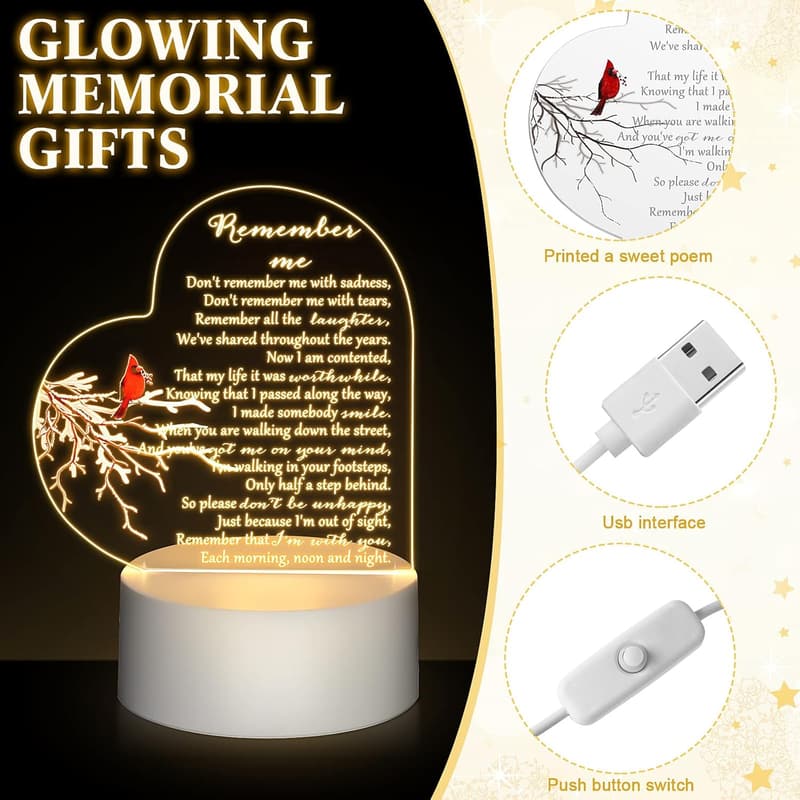 Sympathy Night Light - Clear Crystal Heart LED Remembrance Decor