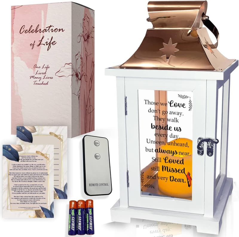 Memorial Lantern with LED Candle - Sympathy Gift for Loss