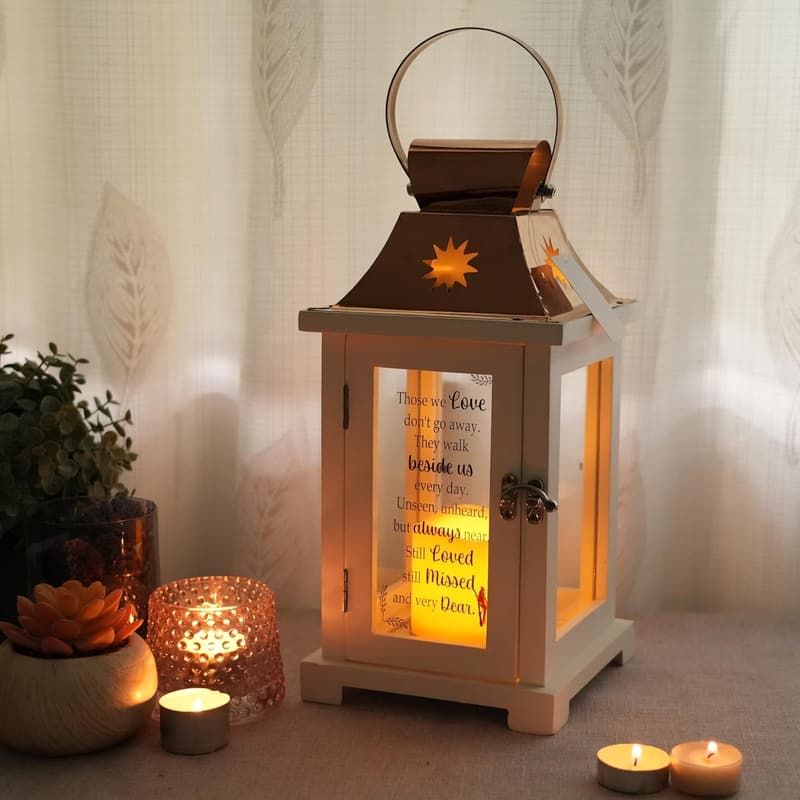 Memorial Lantern with LED Candle - Sympathy Gift for Loss