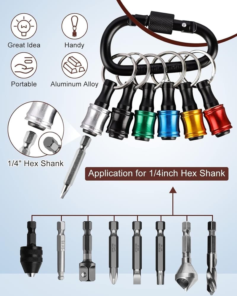 Quick-Change Hex Shank Screwdriver Bit Holder Set with Carabiner