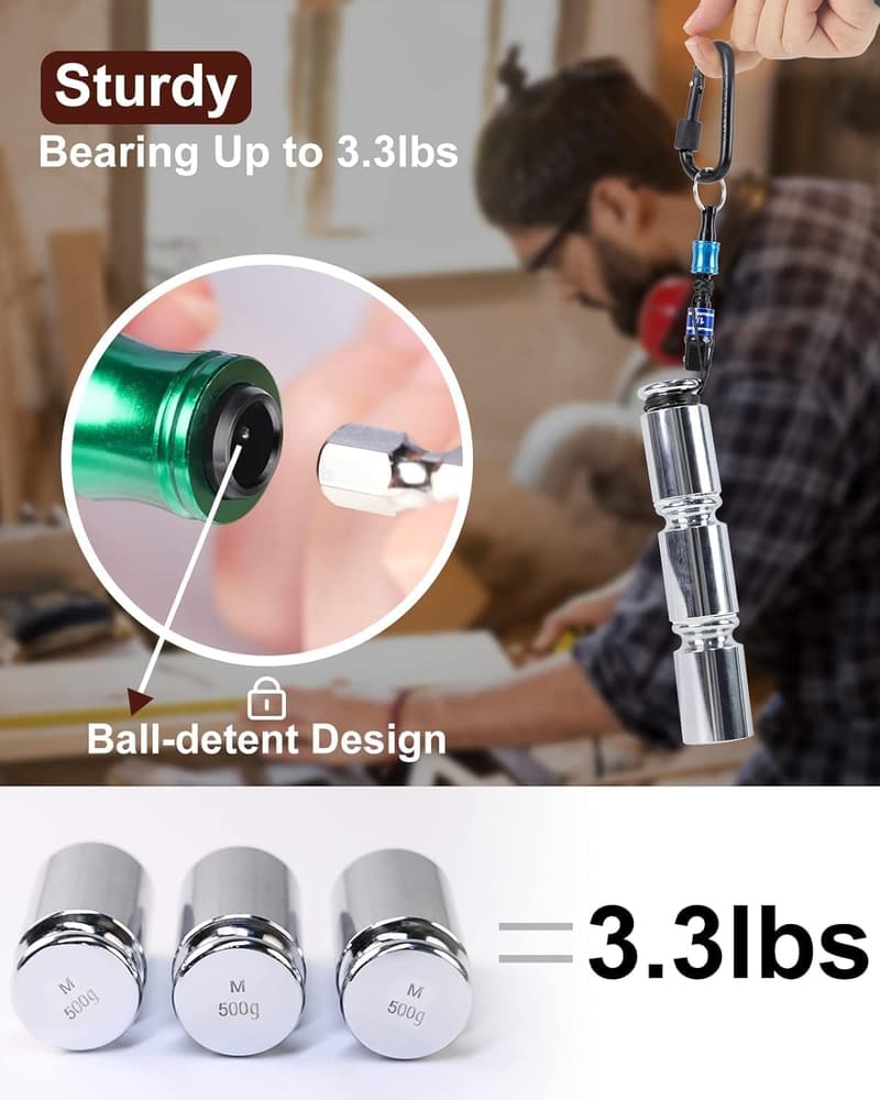 Quick-Change Hex Shank Screwdriver Bit Holder Set with Carabiner
