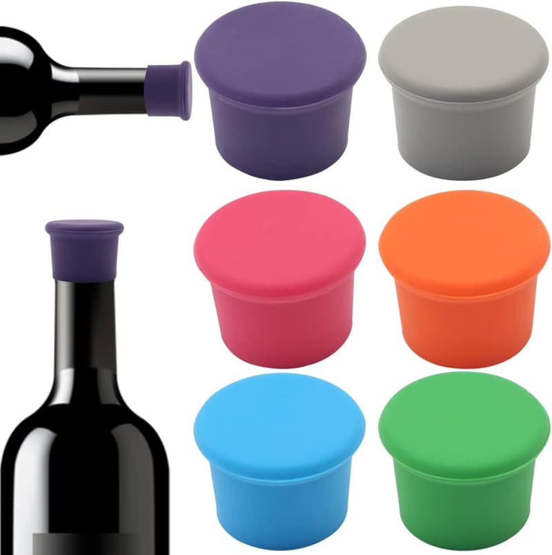 Reusable Silicone Wine Corks - 6 Pack Beverage Stoppers