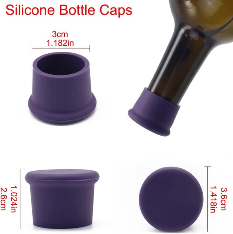 Reusable Silicone Wine Corks - 6 Pack Beverage Stoppers
