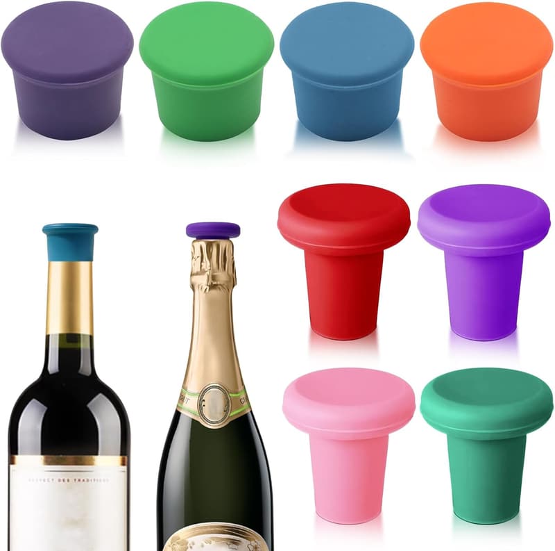 Reusable Multicolor Silicone Wine Stoppers, 8 Pack