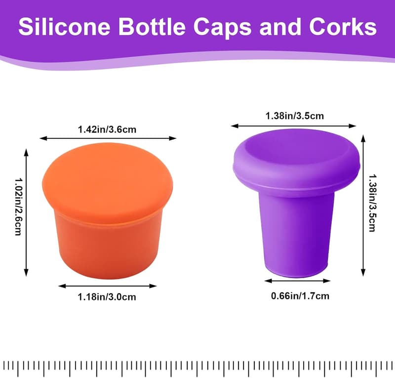 Reusable Multicolor Silicone Wine Stoppers, 8 Pack