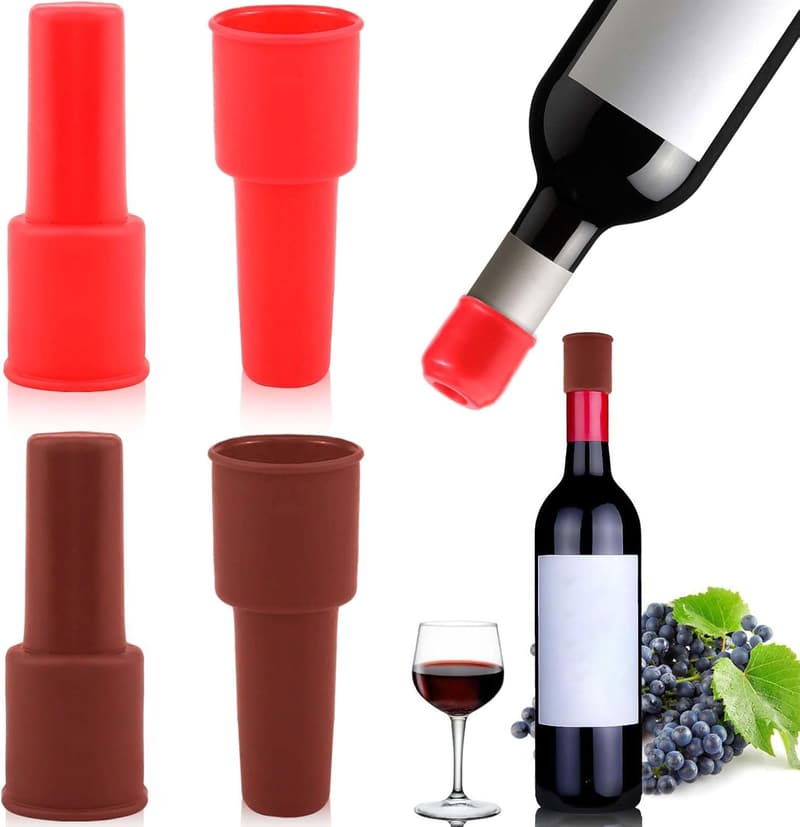 Reusable Silicone Wine Stoppers - 4 Pack Bottle Sealer Sets